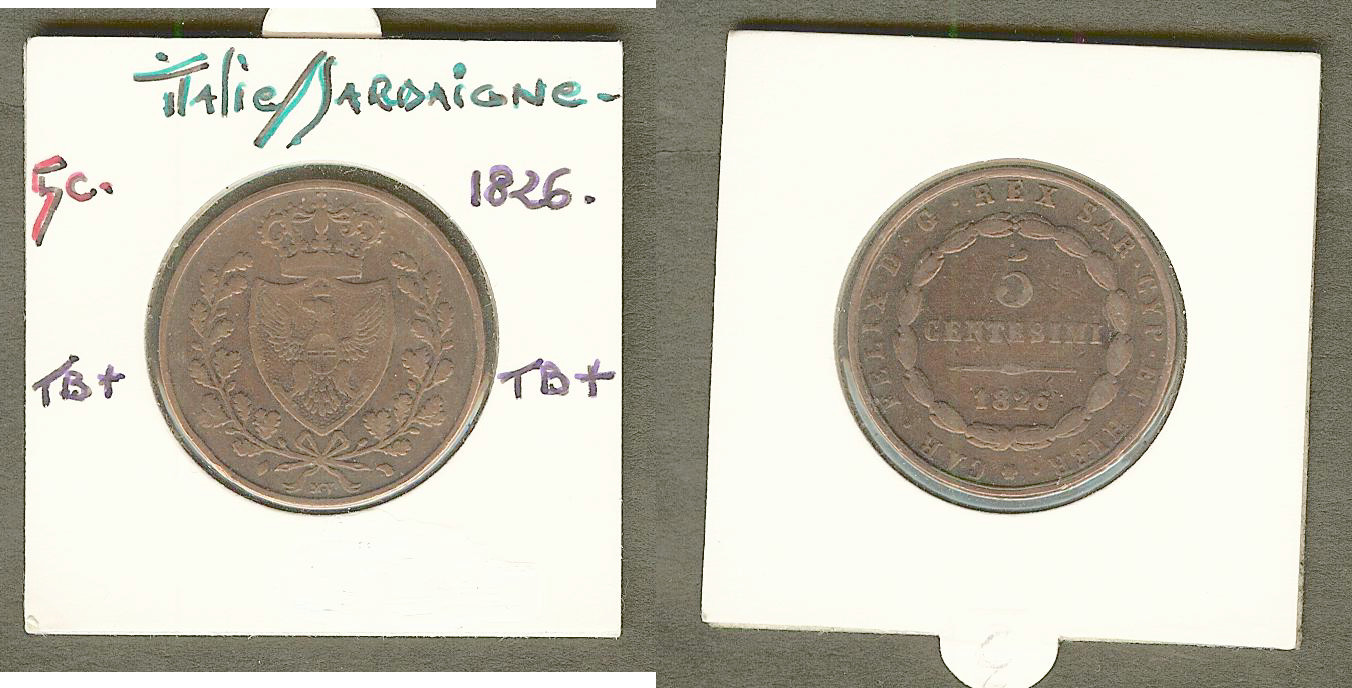 Italy Sardinia 5 centesimo 1826 aVF